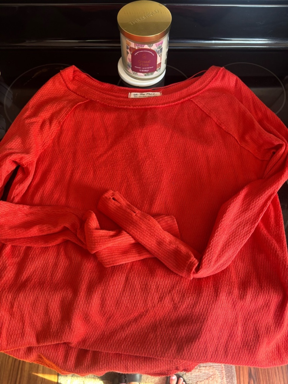 We The Free Bright Red Waffle Knit Top